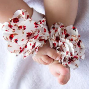 Baby Infant Newborn BAREFOOT SANDALS Red Flowers